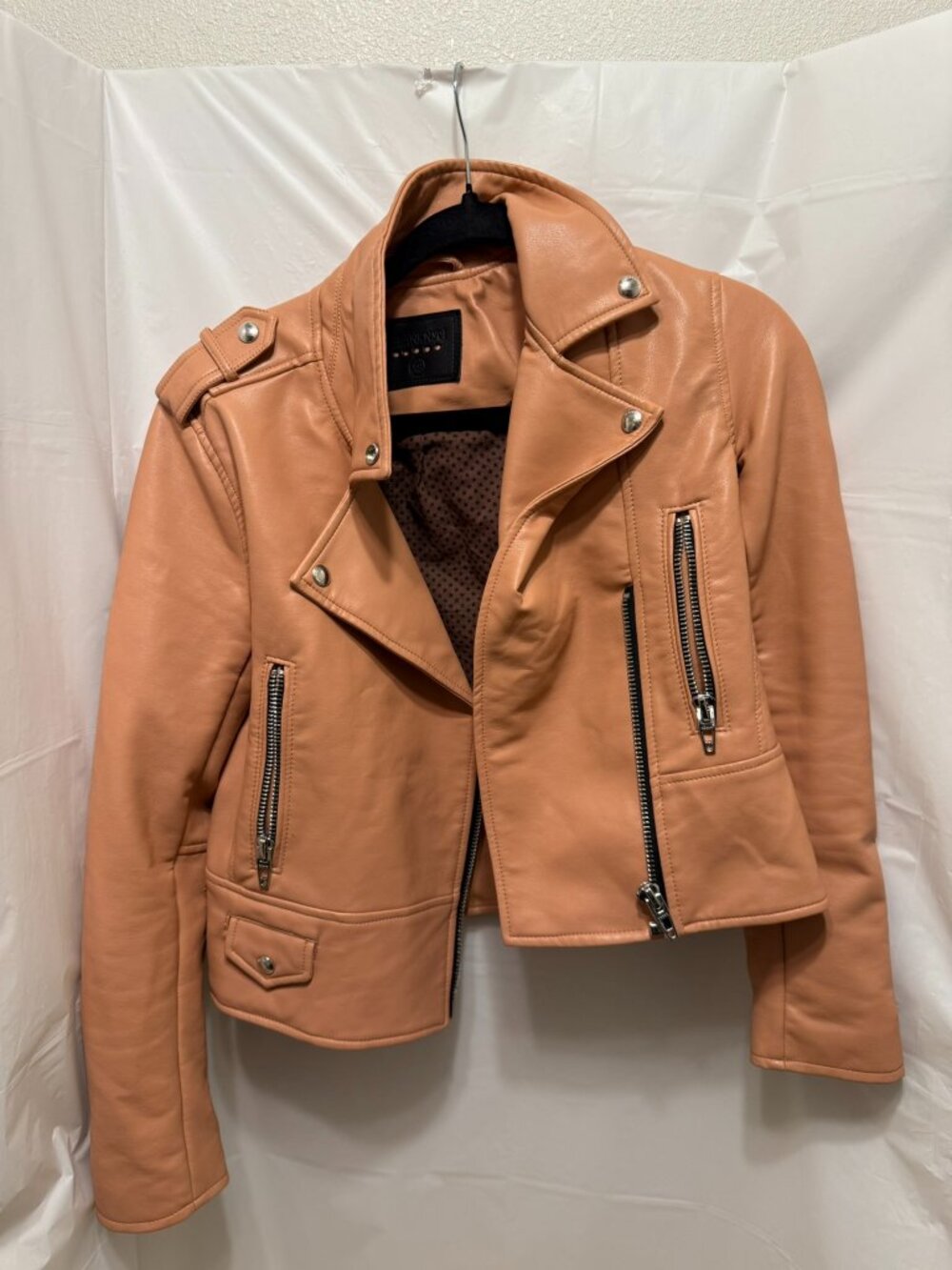 BLANKNYC Vegan Faux Leather Asymmetrical Moto Jacket Camel Tan Womens Size XS